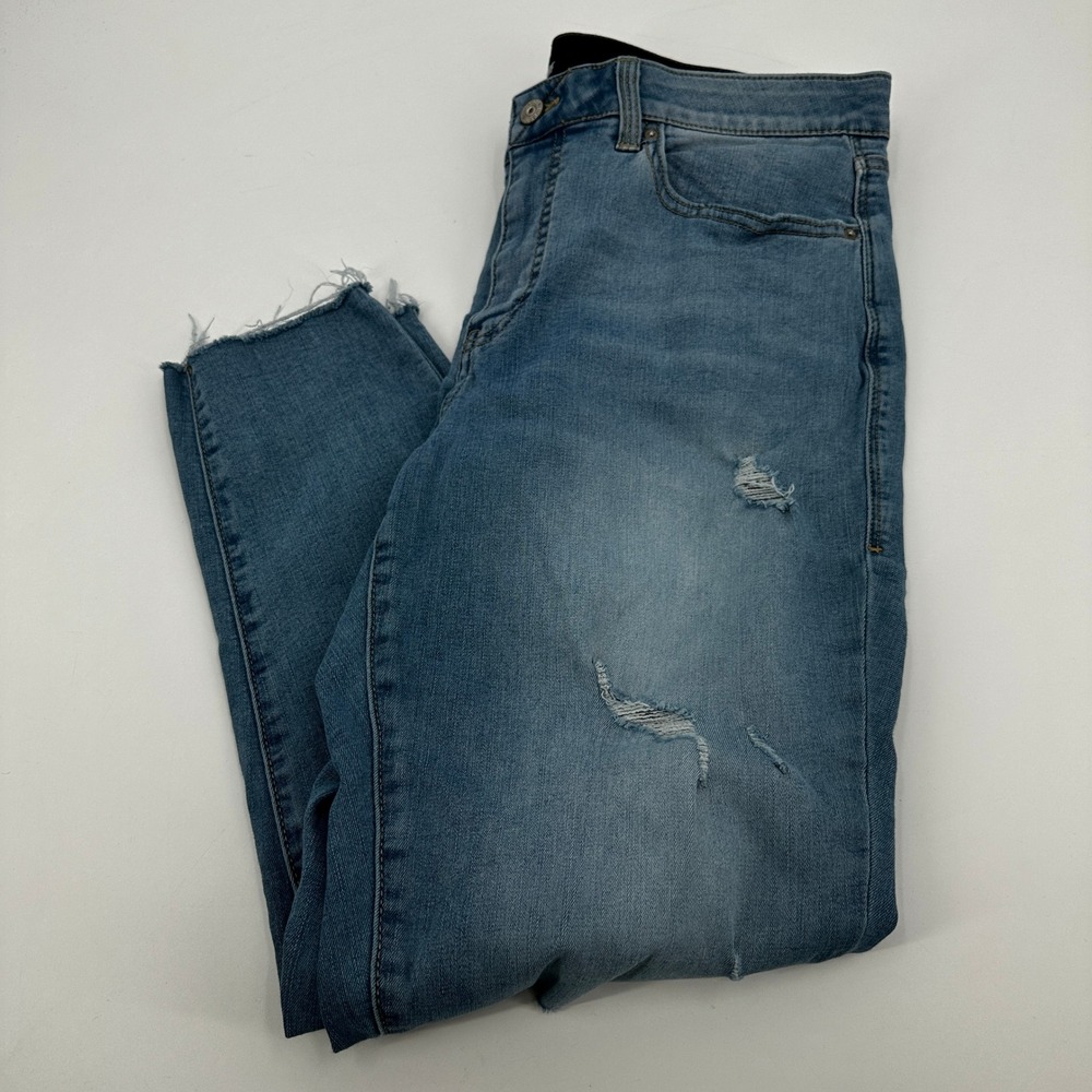 LuLaRoe Distressed Skinny Jeans 32 Medium Wash Raw Hem High Rise Stretch Casual